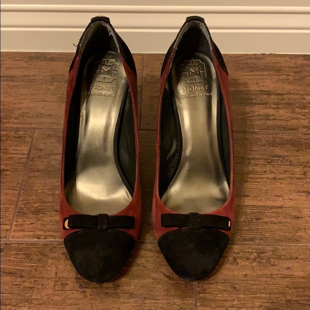 Maroon and black Monet heels
